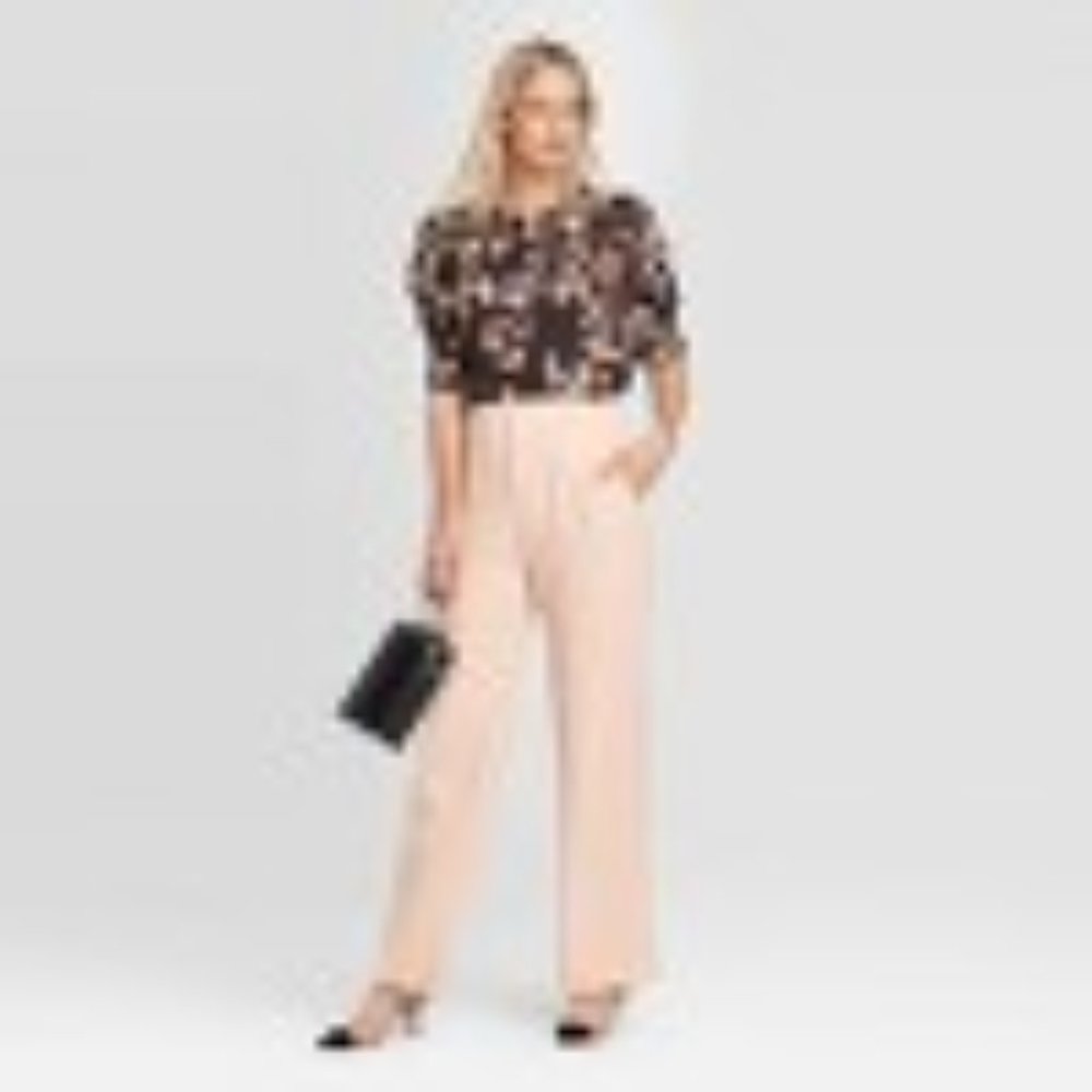 Light Pink High-Rise Silky Wide Leg Pull-On Pants - Picture 2 of 5